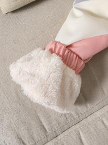 Tween 女童长袖拉链连帽羊毛拼布夹克