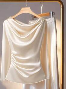 Franclia Women's Elegant Satin Long Sleeve Blouse