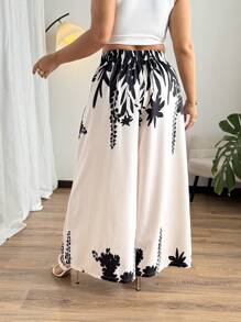 SHEIN Tall Plus Size Contrast Color Print Casual Pants Fall Cloth For Women - Multicolor - View 2