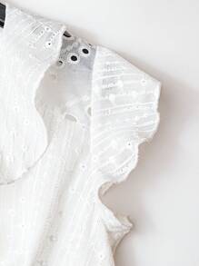 Women's Summer Cap Sleeve Hollow Embroidery Shirt - White - View 5