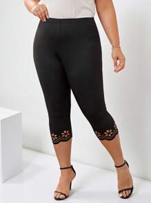Chikora 大尺碼女式黑色鏤空緊身緊身褲 - 黑色 - 查看 6