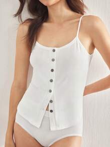 Ocili Leisure Comfortable Ribbed Minimalist Cardigan Sleepwear Top With Shell Buttons For Women - White - View 4