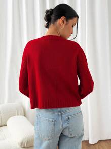 EURMUSE Women Mixed Knitted Red Button Knit Cardigan Cozy Soft Touch,Long Cardigans Woman,Petite Cardigans,Cardigans - Red - View 2