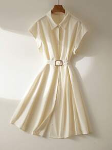 SHEIN Frenchy Plus Size Women Summer Simple & Elegant Commuting Midi Dress - Beige - View 4
