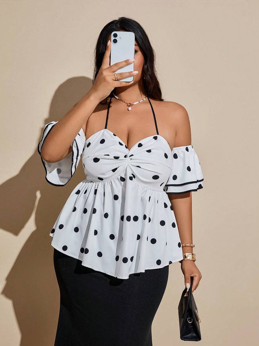 Viva Relle 2025 Women Plus Size Elegant Fashionable Daily Tie-Up Decor Cinched Waist Streetwear Stylish Spring/Summer Fabric Cuff Double Layer Versatile Blouse - White - View 1