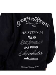 Letter Print Pocket Hooded Casual Long Sleeve Pullover Sweatshirt - Black - View 3