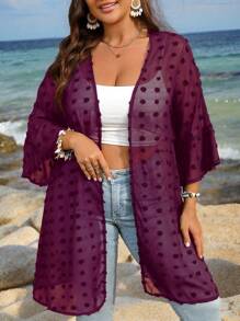 EMERY ROSE Chaqueta de verano ligera y semitransparente con lunares para mujer de talla grande - Rojo violeta - Ver 4