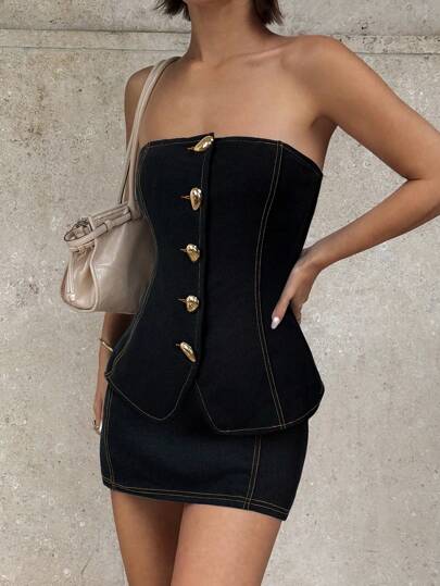 Siren Gaze Summer Outfits For Women Two Pieces Set | Office Wear Casual Shell Design & Festival Outfits | Boho Camisole Top & Mini Skirt Set | Beach To Brunch Outfits | Metal Shell Buttons Workwear Essentials | 2025 Summer Collection Women Summer Clothes Dress Women Short Dresses Summer Women Summer Clothing Woman S Summer Clothes Women Plus Clothing Formal Black Corset Top Bustier Top Strapless Top Black Tube Top Corset Dress