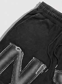 ROMWE MEN Grunge Punk Shorts casuales para hombres con bolsillo delantero y detalles de estampado de letras, uso diario minimalista