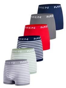 Men's Striped & Letter Print Fashion Boxer Briefs, Suitable For Daily Wear 6 Pcs, - Multicolor - View 7