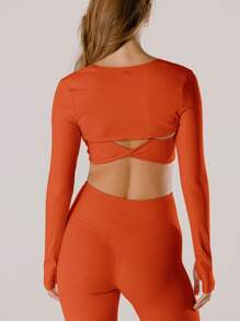 Aralina 休闲装粉红色紧身活动作物耸肩 - 橘紅 - 查看 2