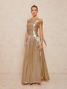 Lumalex Winter Fall Golden Goddess Style Asymmetrical Drawstring Backless Waist Cinched Metallic Striped Maxi Swing Dress For Women Gold Long Dress Metallic Dresses For Women Shiny Dress Champagne Evening Gown Satin Long Dress Glamour Elegant Dress Fall New Style Women Luxury Prom Gathering Party Banquet Modest Old Money Coquette Glitter Holiday Party Rave Festival Outing Vacation Hot Outdoor Richly Layered Wedding Season Banquet Christmas New Year Chic Autumn Fall New Style Women Gala Night Delicate Romance Open Back Dresses PartyMustHave