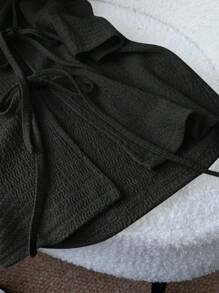 SHEIN LUNE Light Yellow Front Knot Crop Top T-Shirt For Women, Sexy Cute Casual Fashion