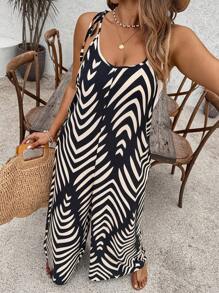 SHEIN VCAY Monos holgados con cordón y estampado integral de talla grande