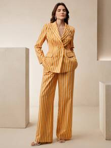 Anewsta Nuovo set da donna primavera/estate composto da blazer casual a righe e pantaloni morbidi con vita alta