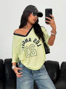 StreetHx Women V-Neck Colorblock Graphic Printed Short Sleeve T-Shirt