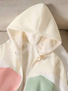 Tween 女童休闲拼布拉链连帽羊毛夹克，秋冬 - 彩色 - 查看 3