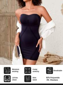 SHEIN 1pc Women's Seamless Waist Cincher & Butt Lifting Bodycon Dress - Black - View 3