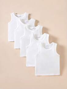 SHEIN Playful Pals 5pcs/Set Baby Boys' Casual White Knitted Sleeveless Vest Tops, Suitable As Undershirt, For Outdoors, Daily Casual Wear, Travel, 6 Months To 3 Years Old, Suitable For Spring/Summer, Easy Comfort, Casual Wear SS, Family Outing Season, Cherished Little Joy, Vacation Kidswear, Vacation Outfits, Baby Essentials, Chill Vacation, Cozy Feel, Kids' Daily Fashion Baby Tank Tops Baby Boy Tank Tops Toddler Undershirts White Tops For Baby Boy Toddler Tank Tops Boy Baby Undershirts White Baby Tank Tops - White - View 3