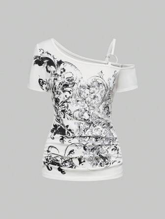 Grunge Punk Cute Tropical Purple Vine Cross Shoulder Sleeveless Elastic Shirred Women's T-Shirt, Suitable For Summer Beach, Graduation, Easter, Concerts, Nashville Vacation, Elegant