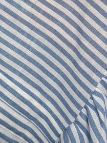 Easowa V 领荷叶边饰层层叠叠下摆 A 字型摆裙，棉质面料休闲度假优雅街头风无袖迷你连衣裙，适合女士，春夏 - 藍白色 - 查看 7