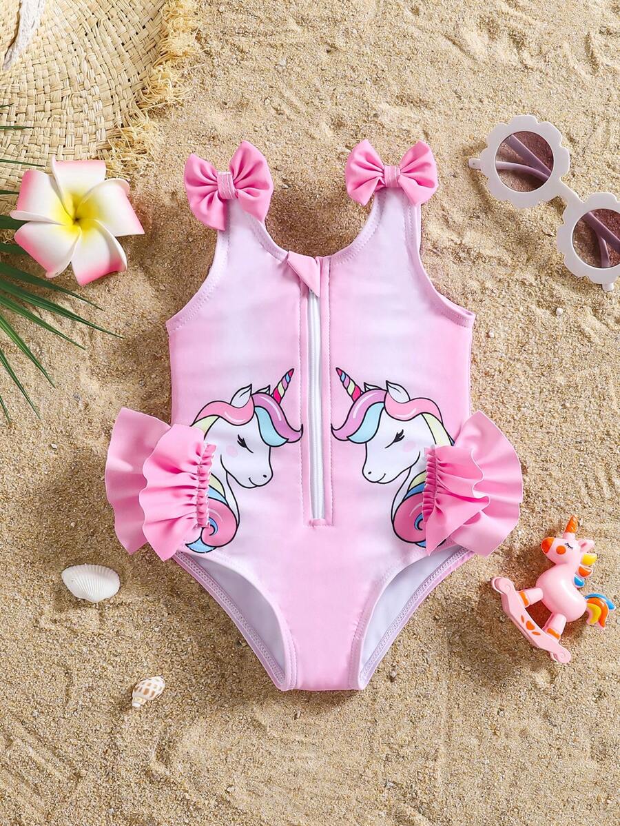 Traje de baño con cremallera para bebé recién nacido, diseño rosa 3D lindo - Rosa Pálido - Ver 1