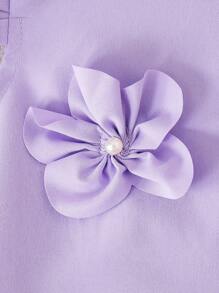 SHEIN Elladie kids Đầm xòe xếp ly phía trước họa tiết hoa 3D màu hoa oải hương cho bé gái mặc hàng ngày thanh lịch - Màu tím - Xem 8