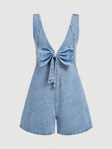 SHEIN MOD Mono de mujer de verano informal con escote pronunciado y gran corbata delantera