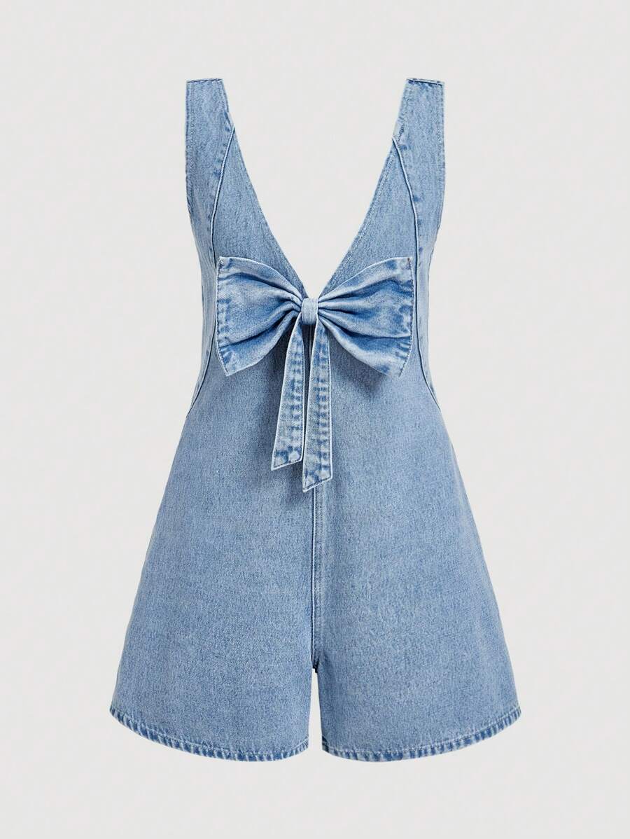 SHEIN MOD Mono de mujer de verano informal con escote pronunciado y gran corbata delantera