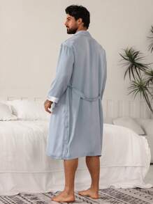 DAZY Men's Comfortable Drawstring Bathrobe, Blue, Spring/Summer Pajama