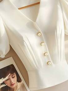 Elegant Women's White Short Sleeve Shirt With Backline Design