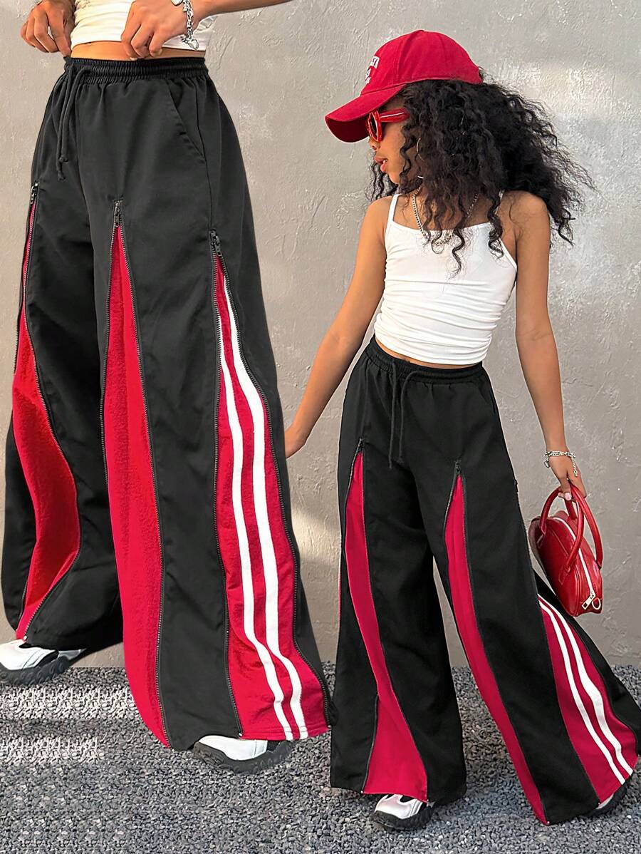 Coolane Kids Tween Girl 春夏街头风红色宽松高腰阔腿裤