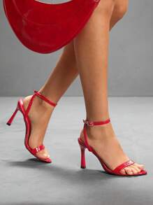 CUCCOO SZL Women's Fashion Solid Color Pointed Toe High Heel Sandals For Summer - Red - View 4