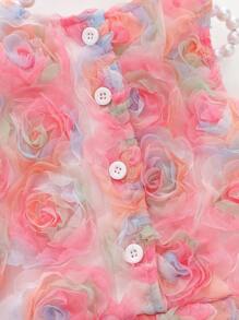 Baby Girl Spring&Summer Elegant Style Flower A-Shape Princess Pleated Dress - Pink - View 7