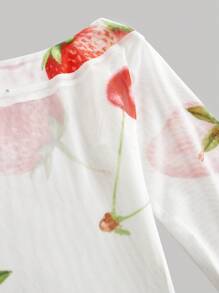 SHEIN EZwear 女式夏季白色草莓露肩长袖网眼连衣裙 - 白色 - 查看 3