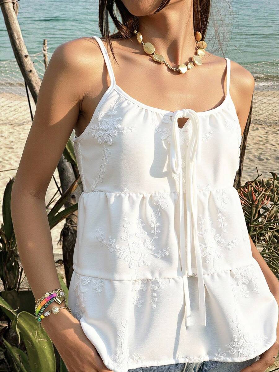 INAWLY Women's Summer 3D Flower Embroidered Camisole - White - View 1