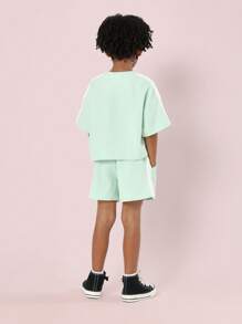 SUMWON Waffle Knit Two Piece Summer Leisure Co-Ord Set Boys Track Tape Side Sport Wear Unisex Kids Casual Outfit - Green - View 2