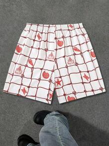 Surfspeed Men's Summer Vacation Style Fishnet & Shell Print Drawstring Waist Side Pockets Beach Shorts - Orange - View 2