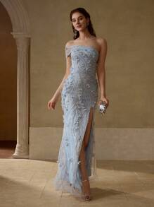 MOTF Soiréza 优雅单肩花卉刺绣开叉串珠礼服和晚礼服