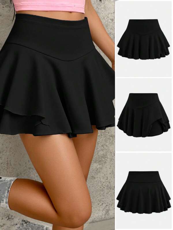 SHEIN Tween Girls' Casual Sport Style Solid Color Mini Skirt