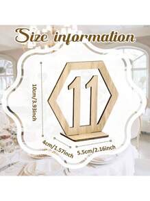 SHEIN 1 Set (10 Piezas) Señal de número de mesa para decoración de boda y fiesta, soporte de memo de madera para decoración de mesa de boda, fiesta de cumpleaños y evento, suministros de decoración de mesa, placa de número de mesa hexagonal hueca, cartel de número de mesa para bar, cafetería y boda