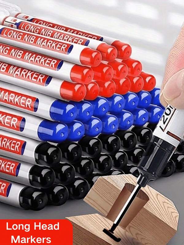 SHEIN 4 piezas Rotulador de punta larga con punta profunda de 2cm/0.78in para perforador de metal, resistente al agua, ideal para baño, carpintería y decoración