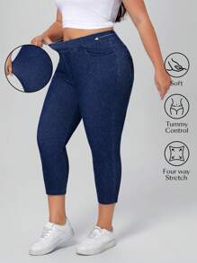 Flexra Quần Jeans Denim Mùa Hè Ôm Vừa Cho Nữ Cỡ Lớn - Rửa tối - Xem 1