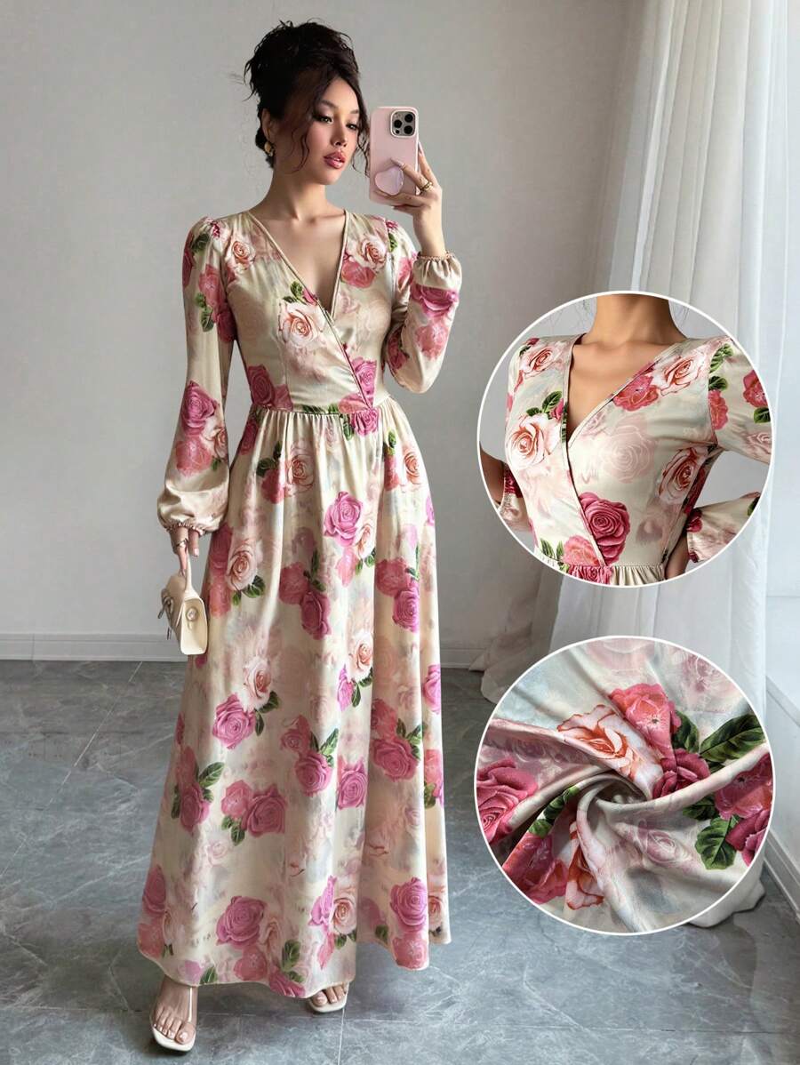 Modelyn Váy Satin Rose, Tay dài cho nữ - Nhiều màu - Xem 1