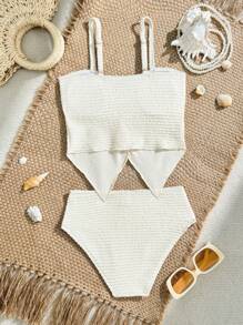 Set di tankini estivi con spalline sottili e groviglio per ragazza pre-adolescente, adatto per spiaggia, piscina, vacanza