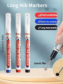 SHEIN 4pcs Long Headed Marker Pen Deep Hole Long Nib Head Markers 2cm/0.78in For Metal Perforating Pen Waterproof Bathroom Woodworking Decoration