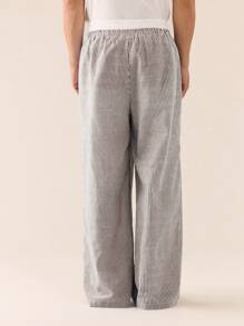 SWAVVY Men's Casual Loose Woven Striped Patchwork Waistband Straight Leg Pants, School, Fall