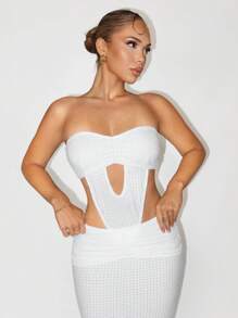 Sirith 女士性感白色纹理面料两件套，全白派对装 - 白色 - 查看 3