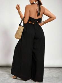 SHEIN VCAY Plus Size Solid Color Minimalist Loose Jumpsuit, Casual Everyday Wear, Summer Boho Beach Spring Break Outfit