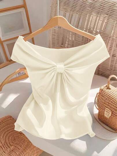 GlowEve Women's Minimalist Casual Off Shoulder Solid Color T-Shirt